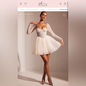 OH POLLY EMBELLISHED LONG SLEEVE TULLE SKIRT MINI DRESS for bachelorette, bridal
